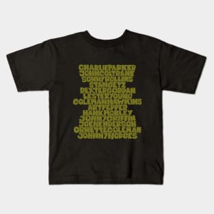 Jazz Legends in Type: The Saxophone Players Kids T-Shirt